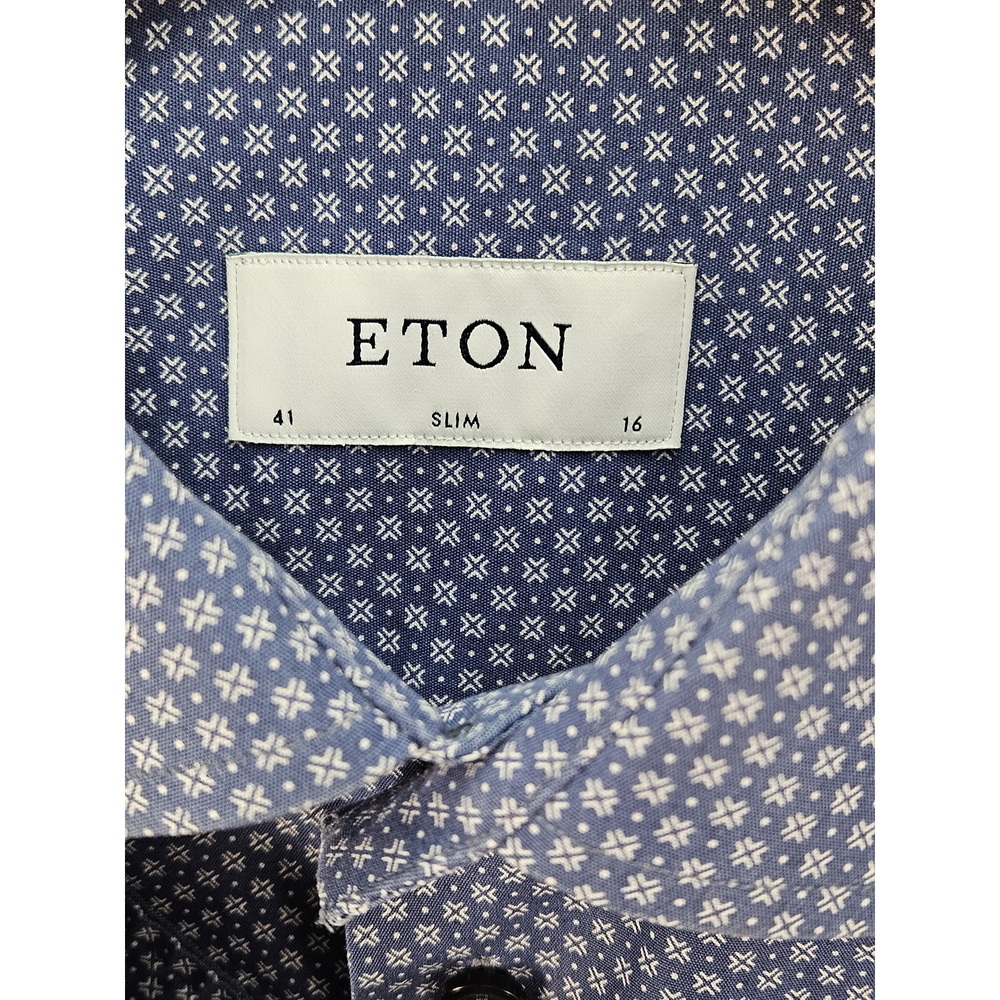 ETON Dress Shirt Geometric-Print Button-down Slim-fit Fine Twill Shirt Blue Size - Picture 2 of 10